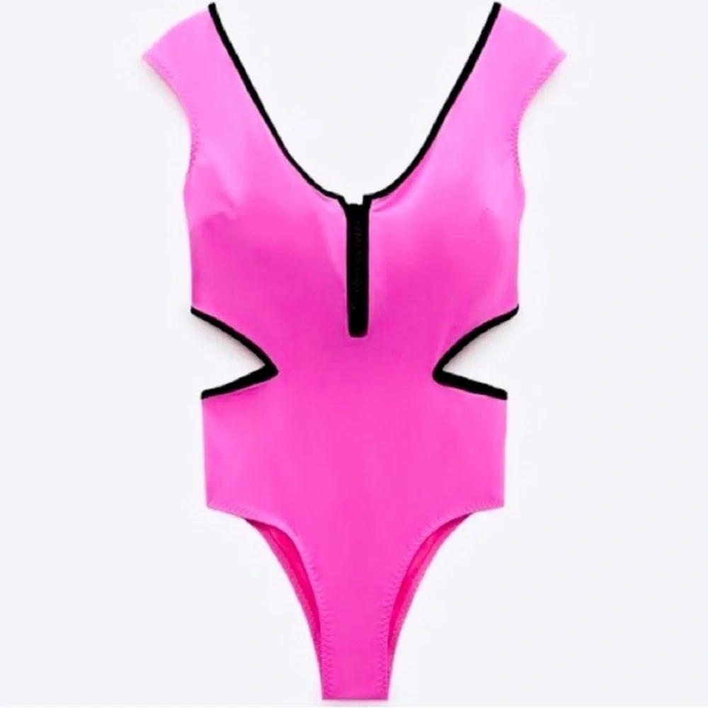 Zara✨Hot Pink Retro One-Piece Swimsuit